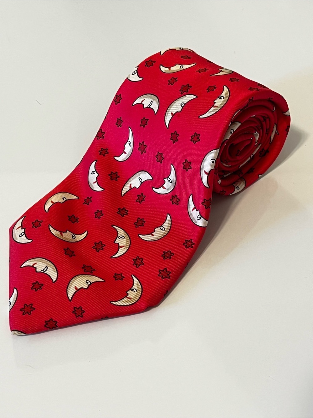 HERMES 7462 HA Mens Neck Tie Silk Vintage France Celestial Moon Star Fathers Day